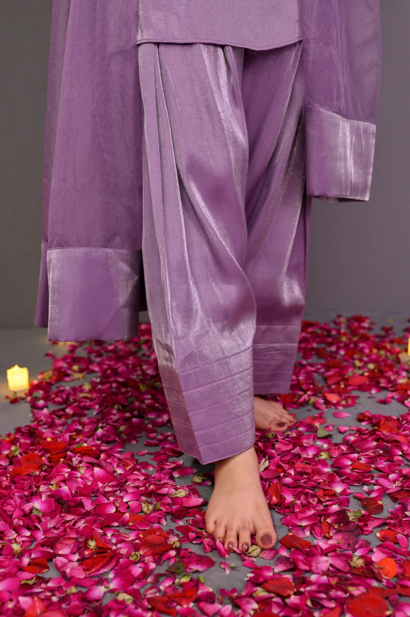 Lavender Korean Silk Ready to Wear 3 Pcs Farshi Shalwar Dress